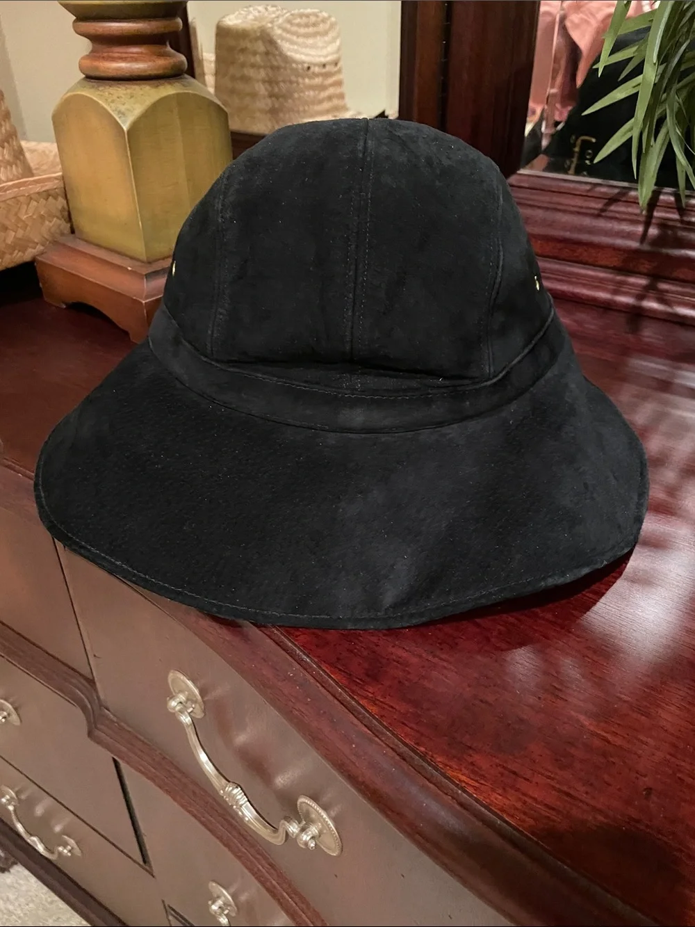Black Suede Wide Brim Hat with Gold Eyelets - Women Accessories - Picture 3 of 3